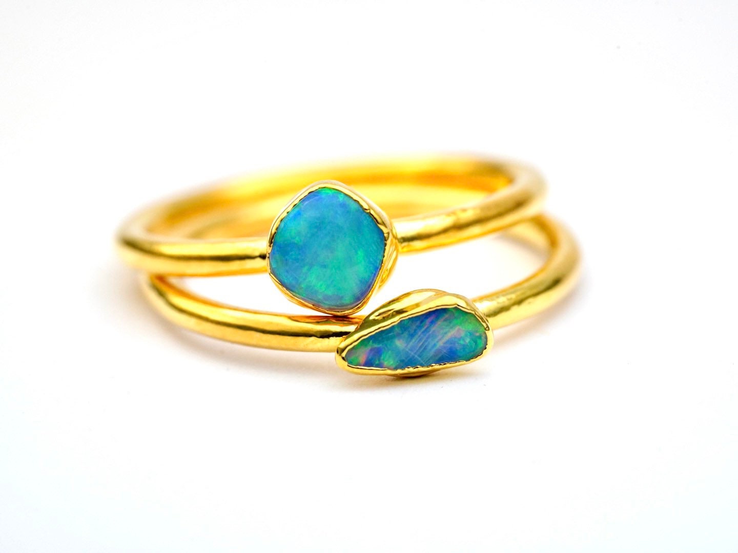 Single Raw Opal Gold Electroform Ring | Unique Gift for Her | October Birthstone