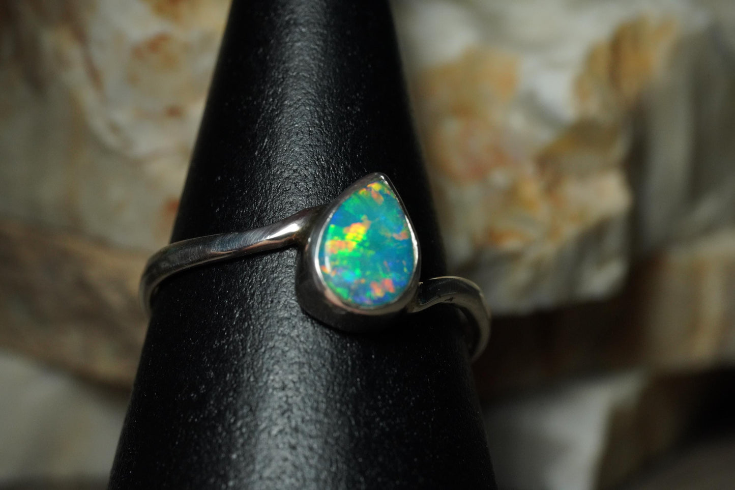 Australian Opal Silver Ring Size 7 | Natural Unique Colourful Opal | Gift For Women October Birthstone