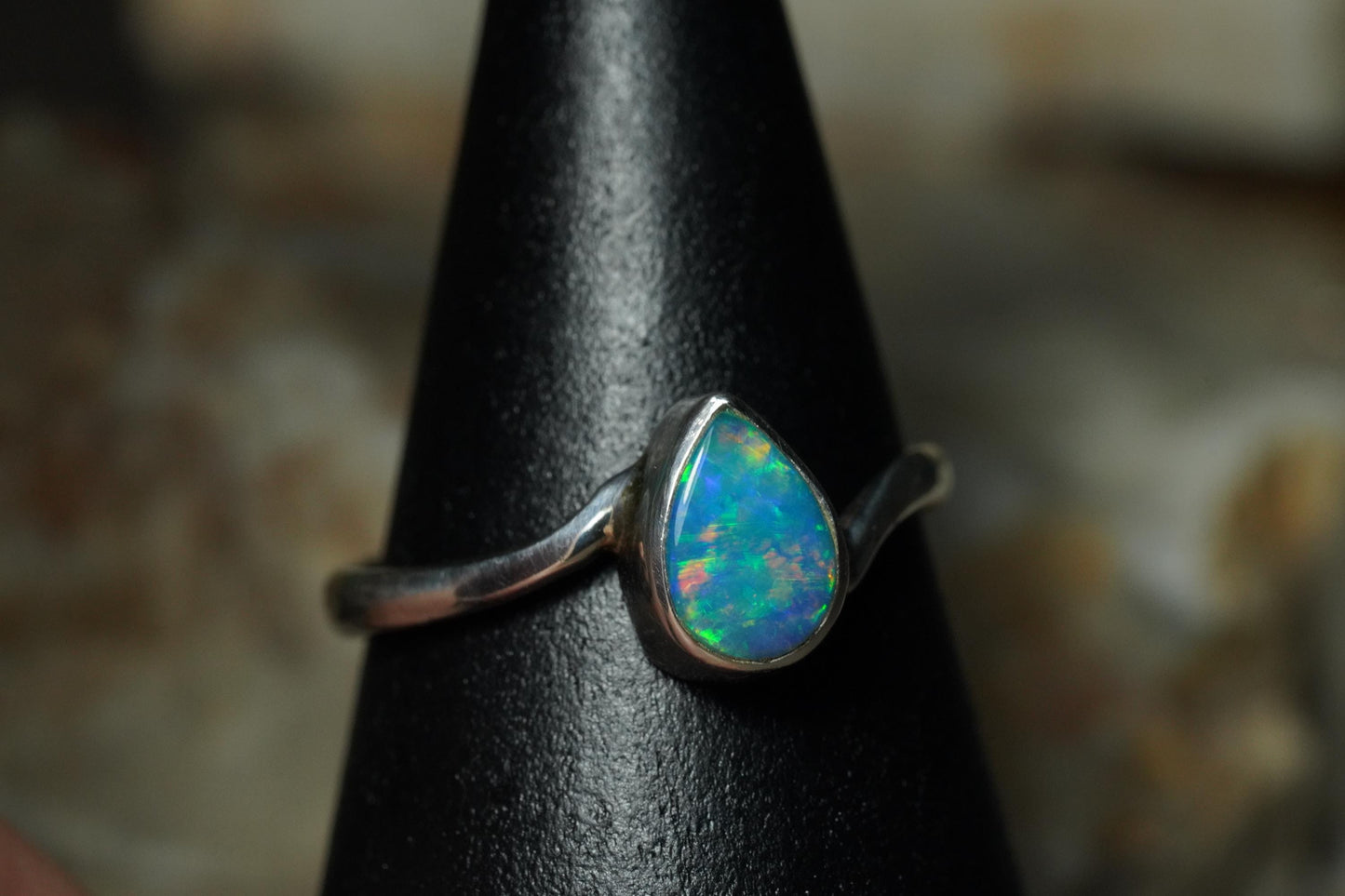 Australian Opal Silver Ring Size 7 | Natural Unique Colourful Opal | Gift For Women October Birthstone