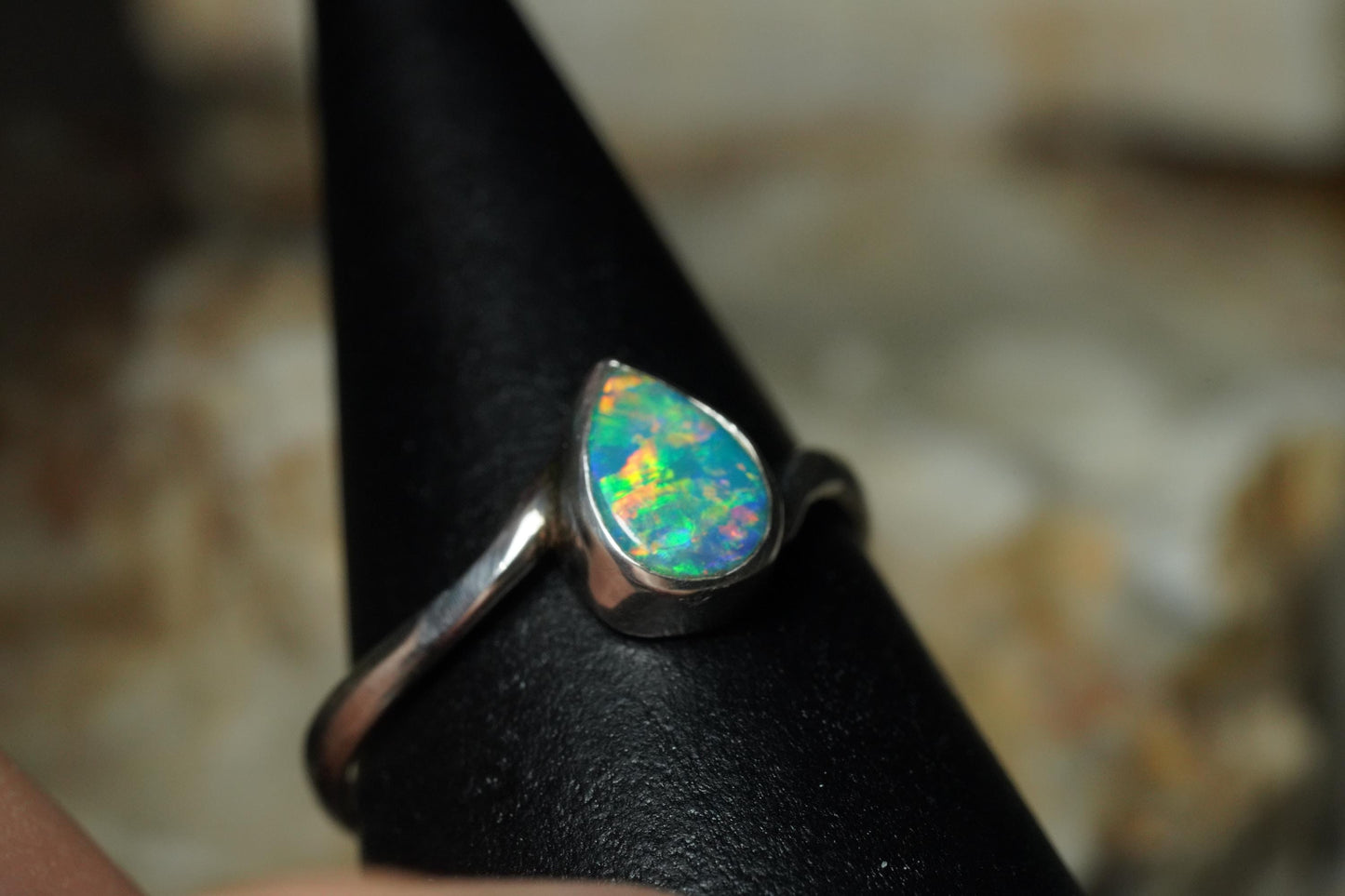 Australian Opal Silver Ring Size 7 | Natural Unique Colourful Opal | Gift For Women October Birthstone