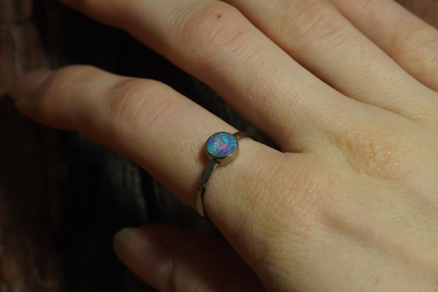Australian Opal Doublet Silver Ring Size 8 | Natural Unique Colourful Opal | Gift For Women October Birthstone