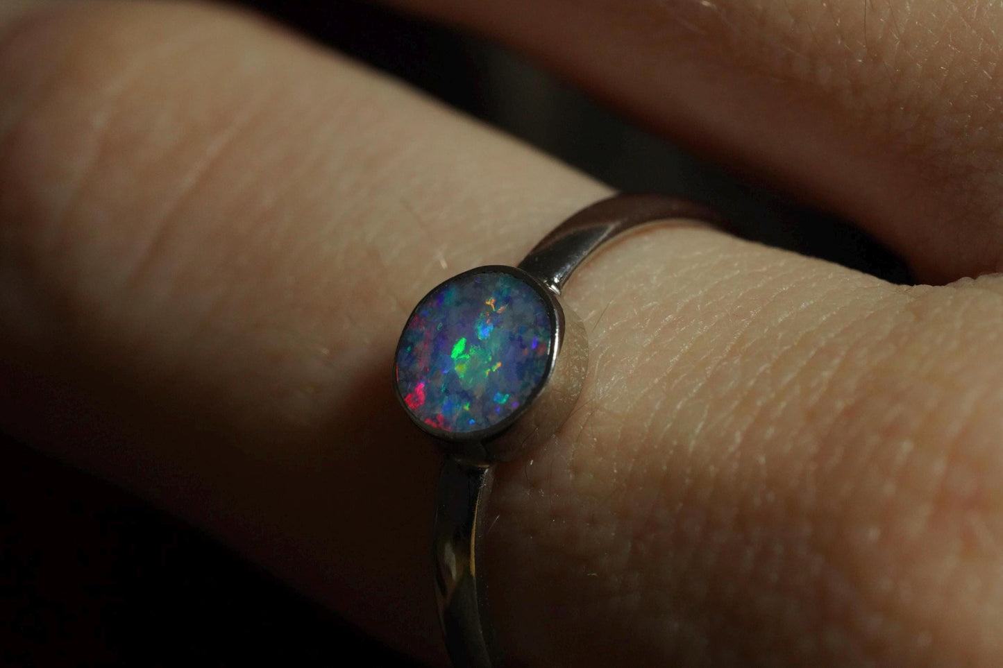 Australian Opal Doublet Silver Ring Size 8 | Natural Unique Colourful Opal | Gift For Women October Birthstone