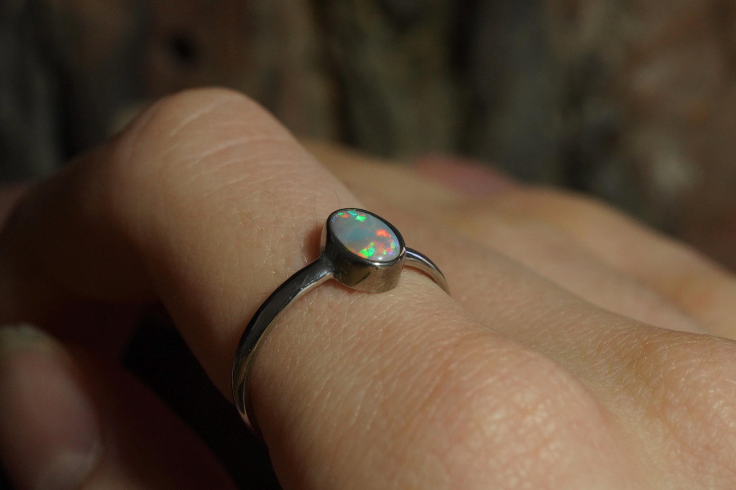 Australian Solid Opal Silver Ring Size 8 | Natural Unique Colourful Opal | Gift For Women October Birthstone