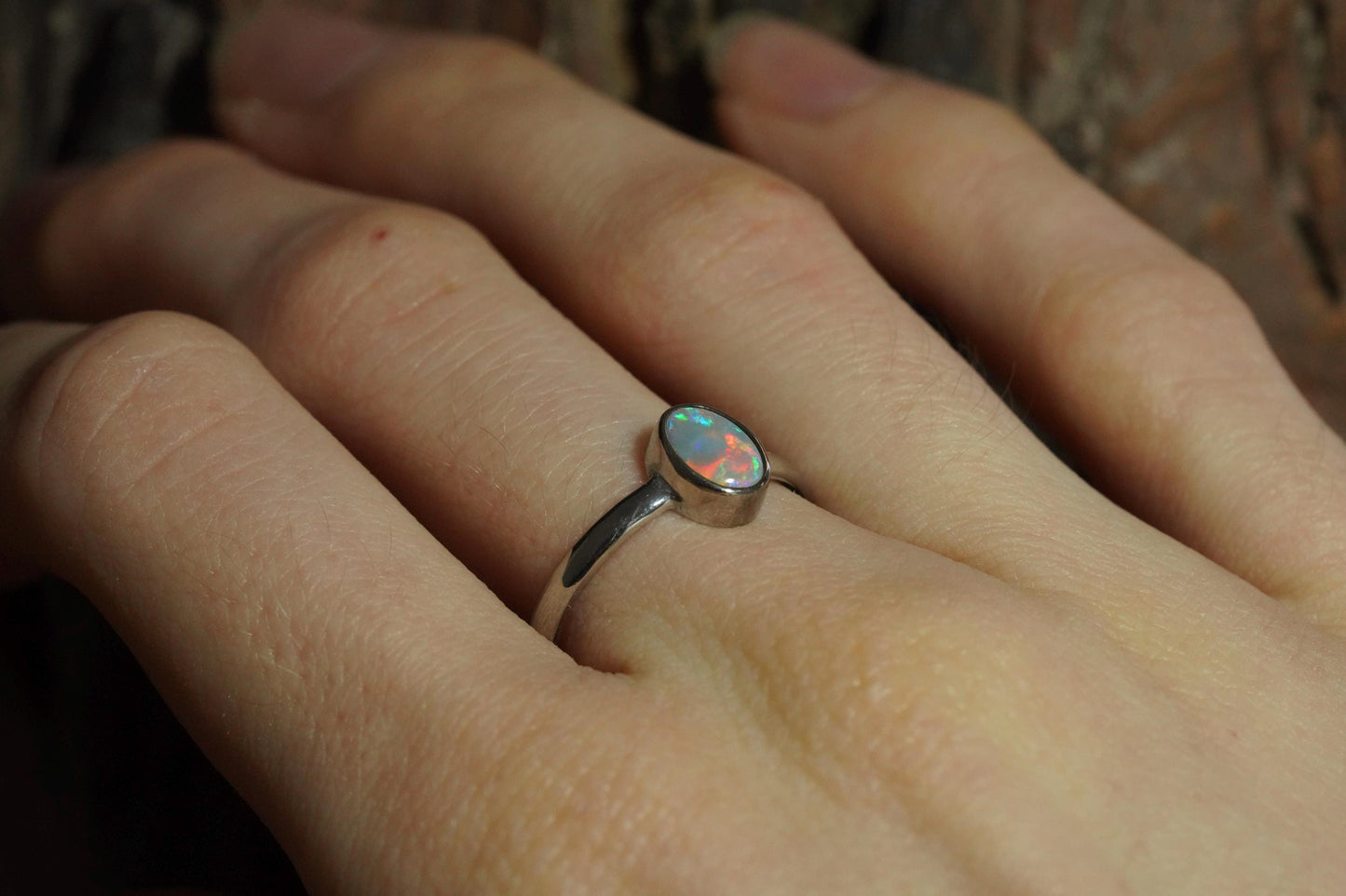 Australian Solid Opal Silver Ring Size 8 | Natural Unique Colourful Opal | Gift For Women October Birthstone