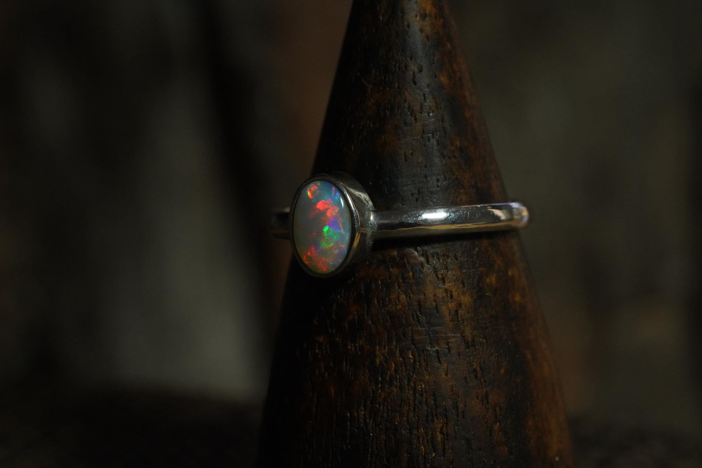 Australian Solid Opal Silver Ring Size 8 | Natural Unique Colourful Opal | Gift For Women October Birthstone