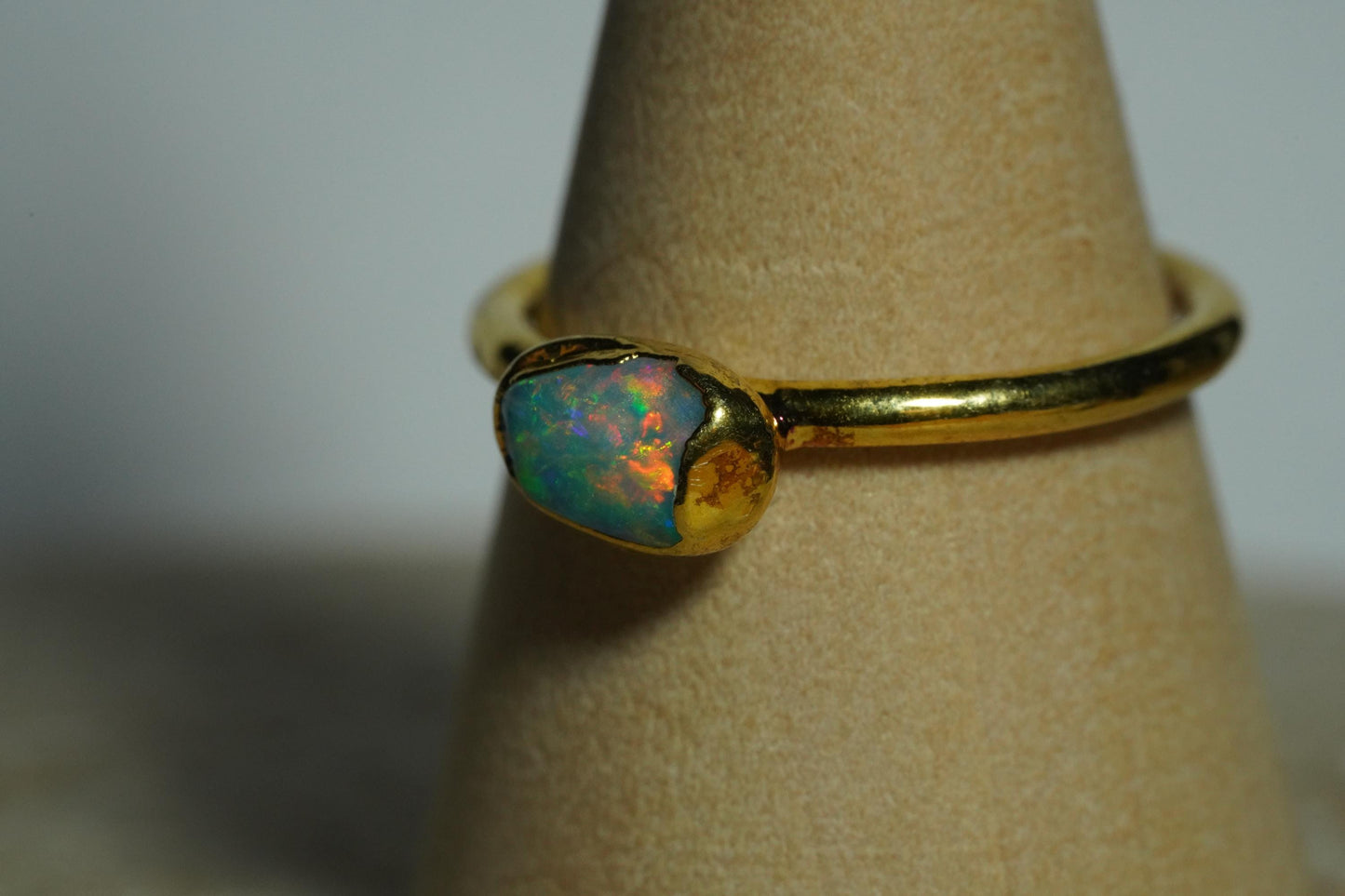 Single Raw Opal Gold Ring | Unique Gift for Her | October Birthstone | Electrform Opal Ring | Size 7