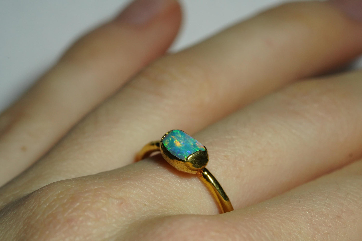 Single Raw Opal Gold Ring | Unique Gift for Her | October Birthstone | Electrform Opal Ring | Size 7