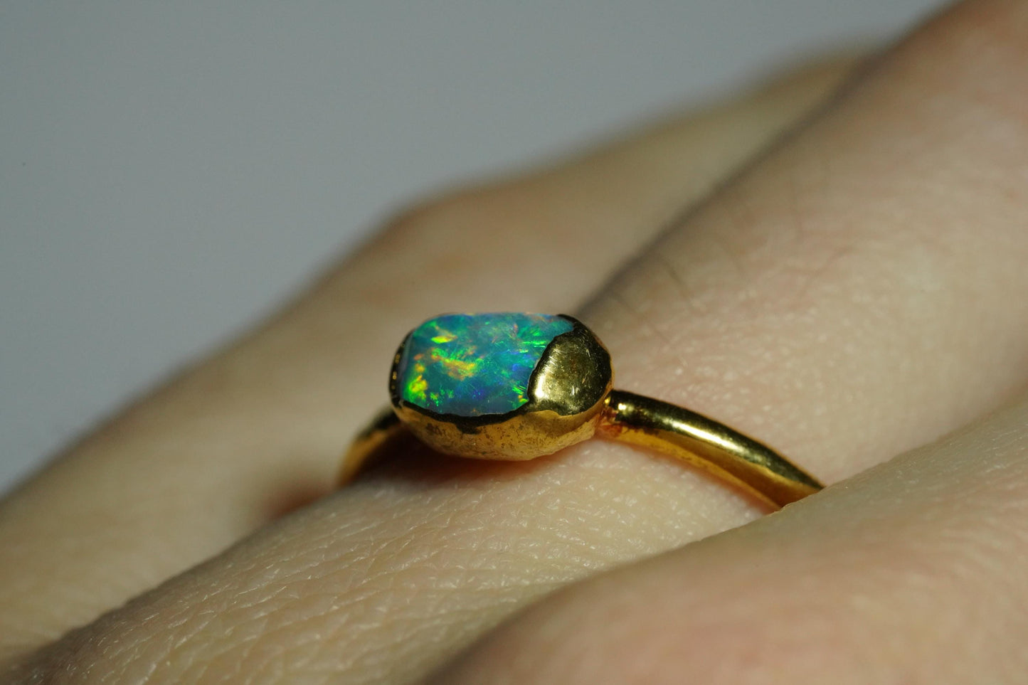 Single Raw Opal Gold Ring | Unique Gift for Her | October Birthstone | Electrform Opal Ring | Size 7