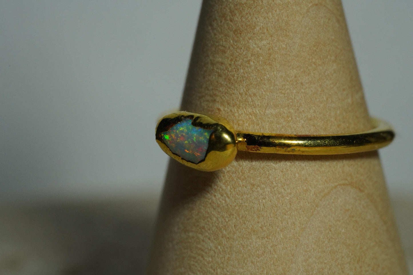 Single Raw Opal Gold Ring | Unique Gift for Her | October Birthstone | Electrform Opal Ring | Size 7