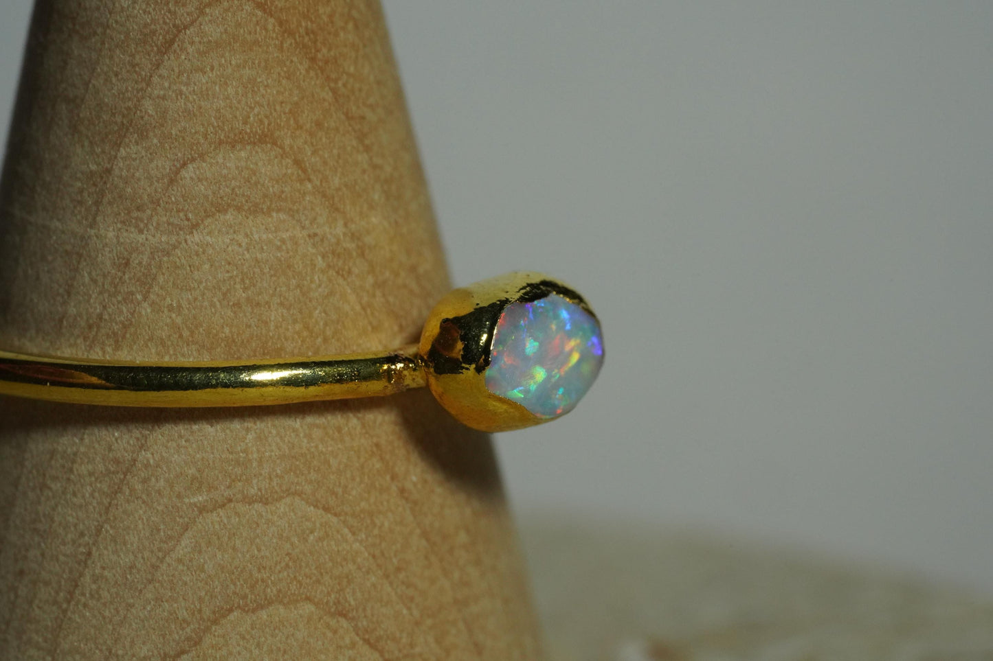 Single Raw Opal Gold Ring | Unique Gift for Her | October Birthstone | Electrform Opal Ring | Size 8