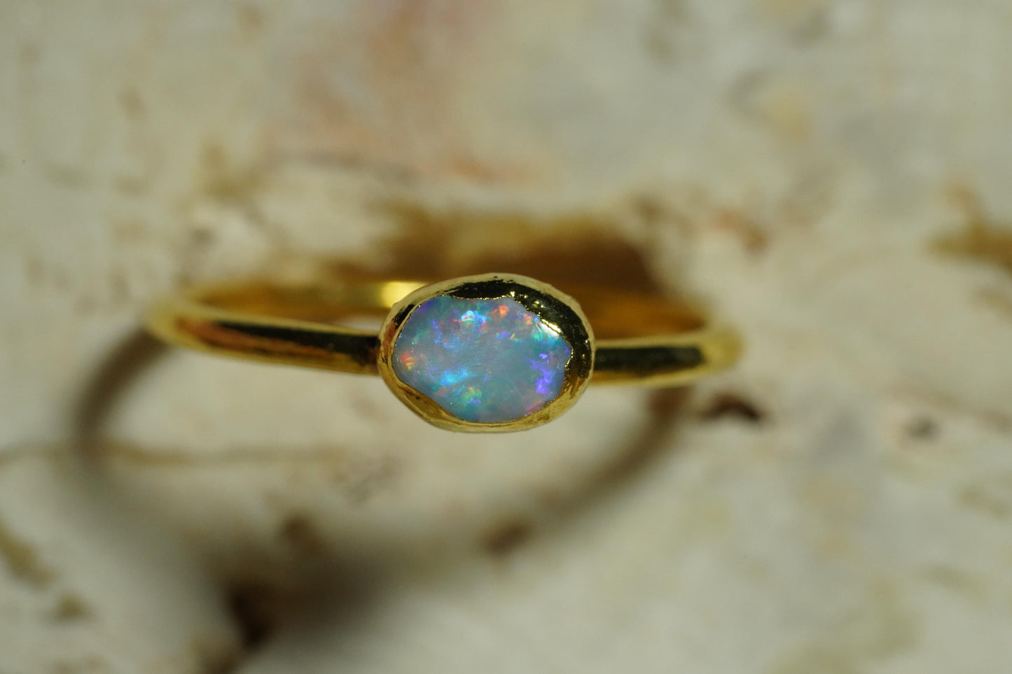 Single Raw Opal Gold Ring | Unique Gift for Her | October Birthstone | Electrform Opal Ring | Size 8
