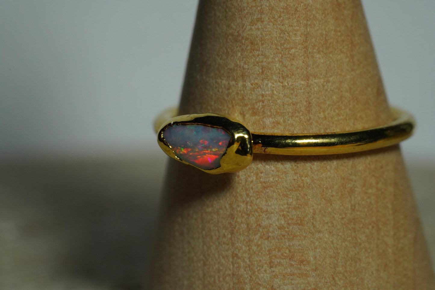 Single Raw Opal Gold Ring | Unique Gift for Her | October Birthstone | Electrform Opal Ring | Size 8
