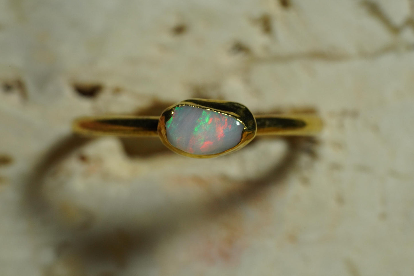 Single Raw Opal Gold Ring | Unique Gift for Her | October Birthstone | Electrform Opal Ring | Size 9