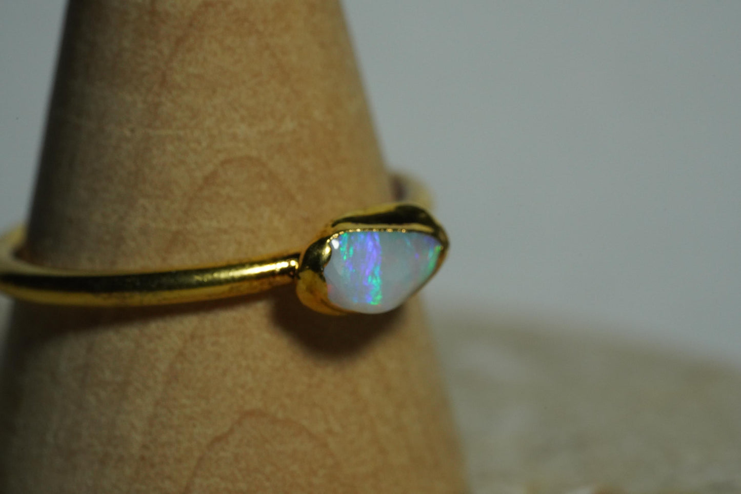 Single Raw Opal Gold Ring | Unique Gift for Her | October Birthstone | Electrform Opal Ring | Size 9