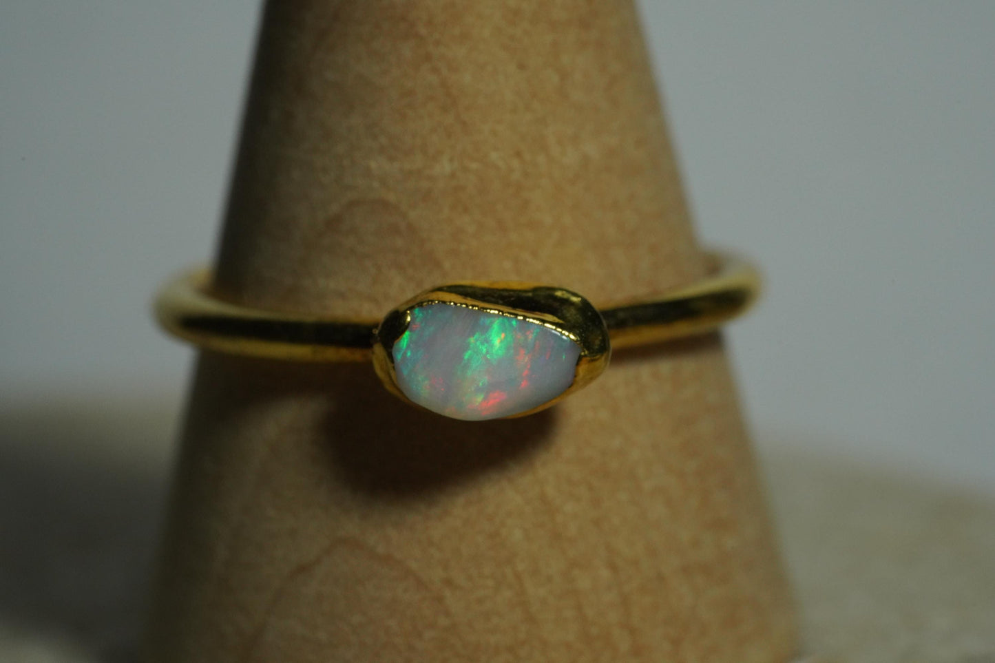 Single Raw Opal Gold Ring | Unique Gift for Her | October Birthstone | Electrform Opal Ring | Size 9