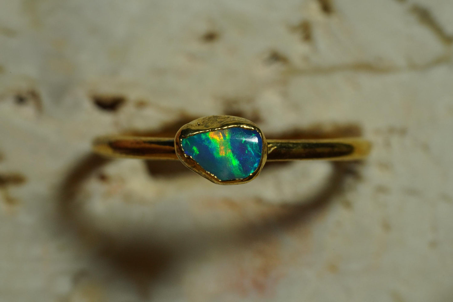 Single Raw Opal Gold Ring | Unique Gift for Her | October Birthstone | Electrform Opal Ring | Size 9