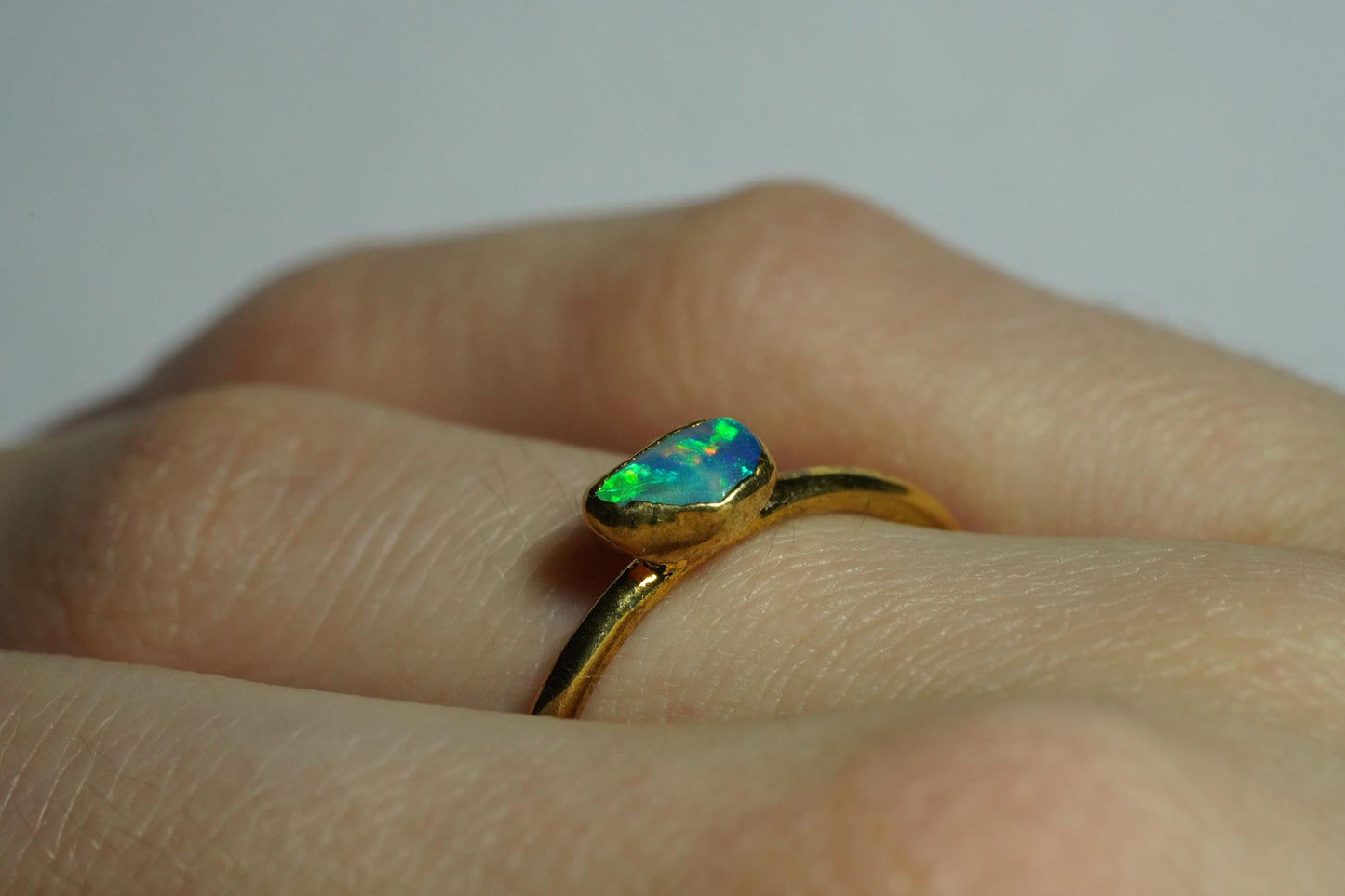Single Raw Opal Gold Ring | Unique Gift for Her | October Birthstone | Electrform Opal Ring | Size 9