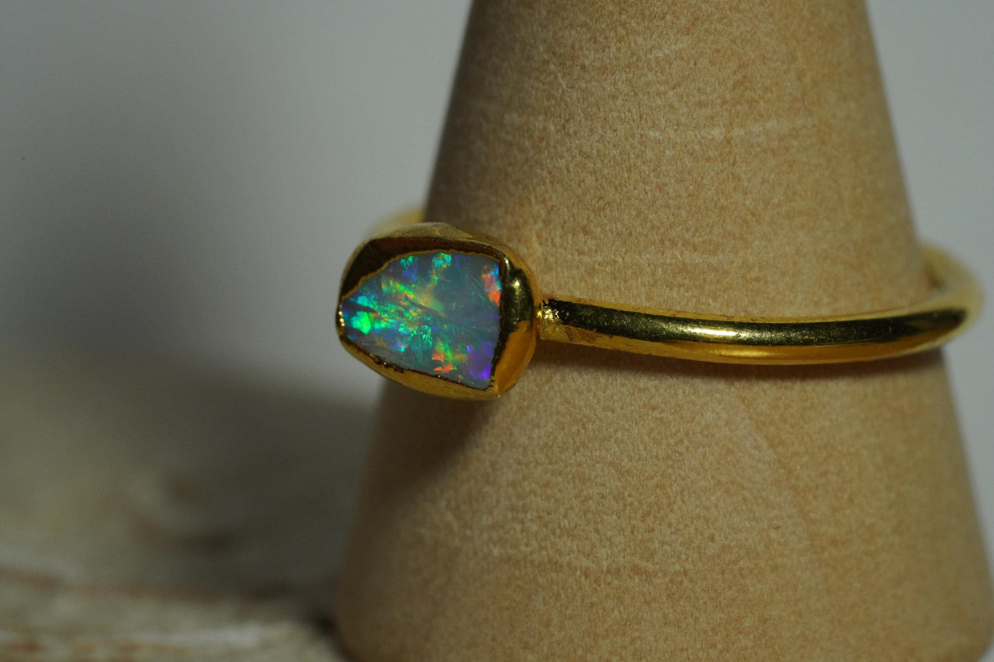 Single Raw Opal Gold Ring | Unique Gift for Her | October Birthstone | Electrform Opal Ring | Size 9