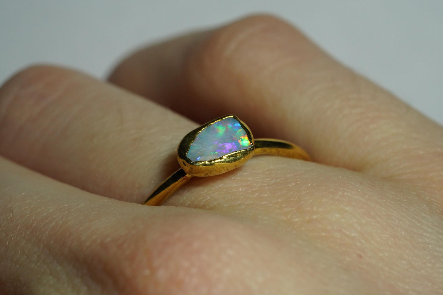 Single Raw Opal Gold Ring | Unique Gift for Her | October Birthstone | Electrform Opal Ring | Size 9