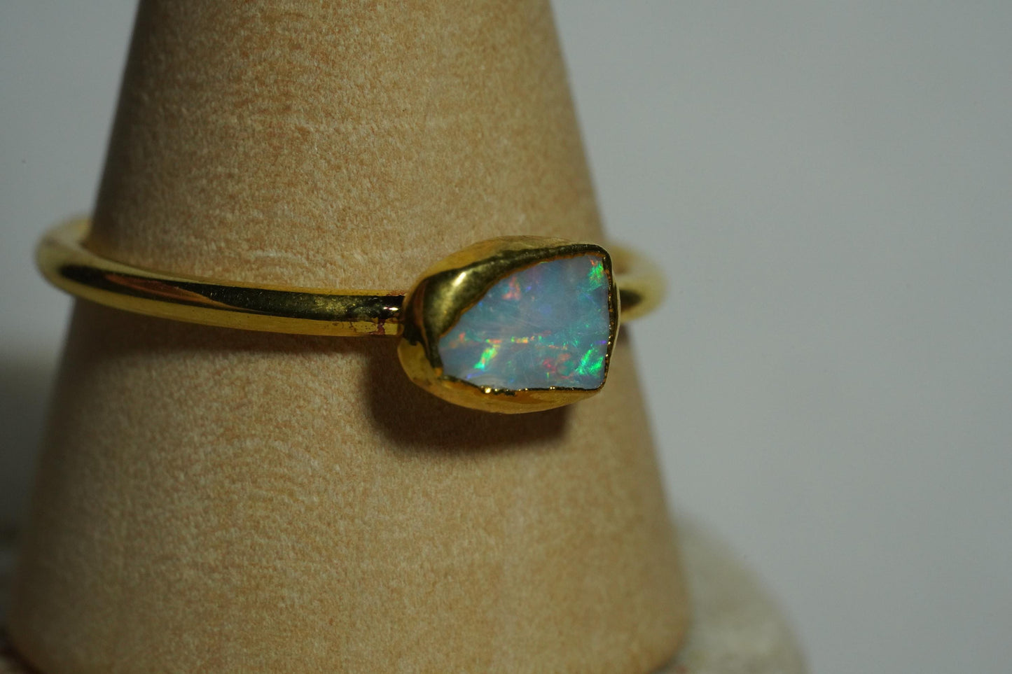Single Raw Opal Gold Ring | Unique Gift for Her | October Birthstone | Electrform Opal Ring | Size 9