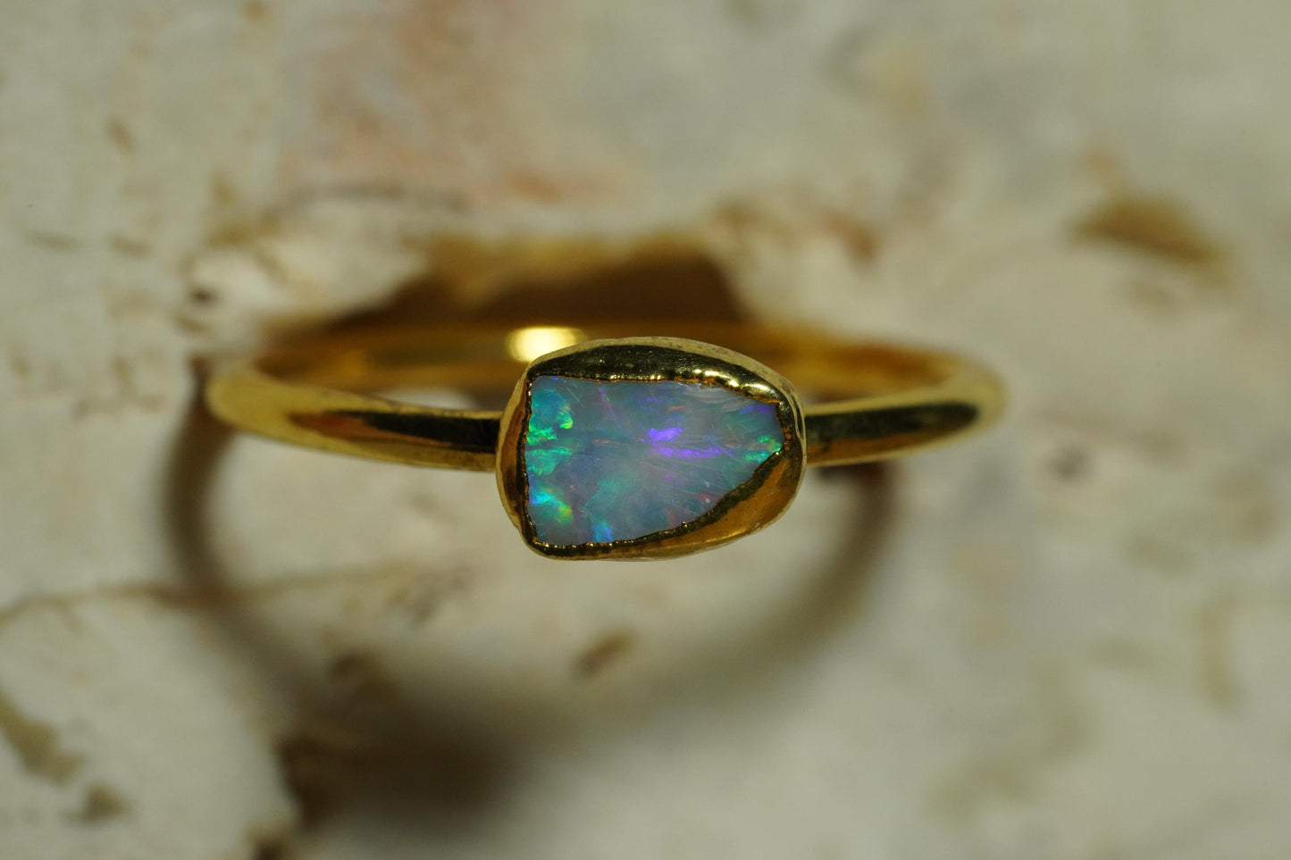 Single Raw Opal Gold Ring | Unique Gift for Her | October Birthstone | Electrform Opal Ring | Size 9
