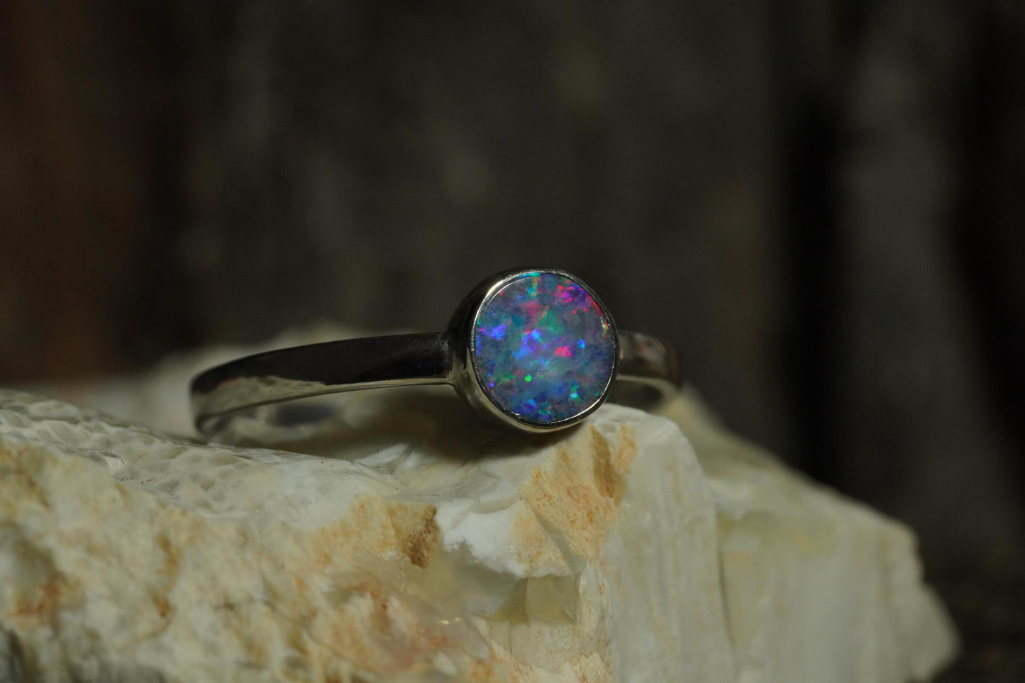 Australian Opal Doublet Silver Ring Size 8 | Natural Unique Colourful Opal | Gift For Women October Birthstone