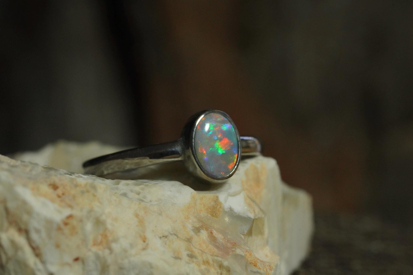 Australian Solid Opal Silver Ring Size 8 | Natural Unique Colourful Opal | Gift For Women October Birthstone