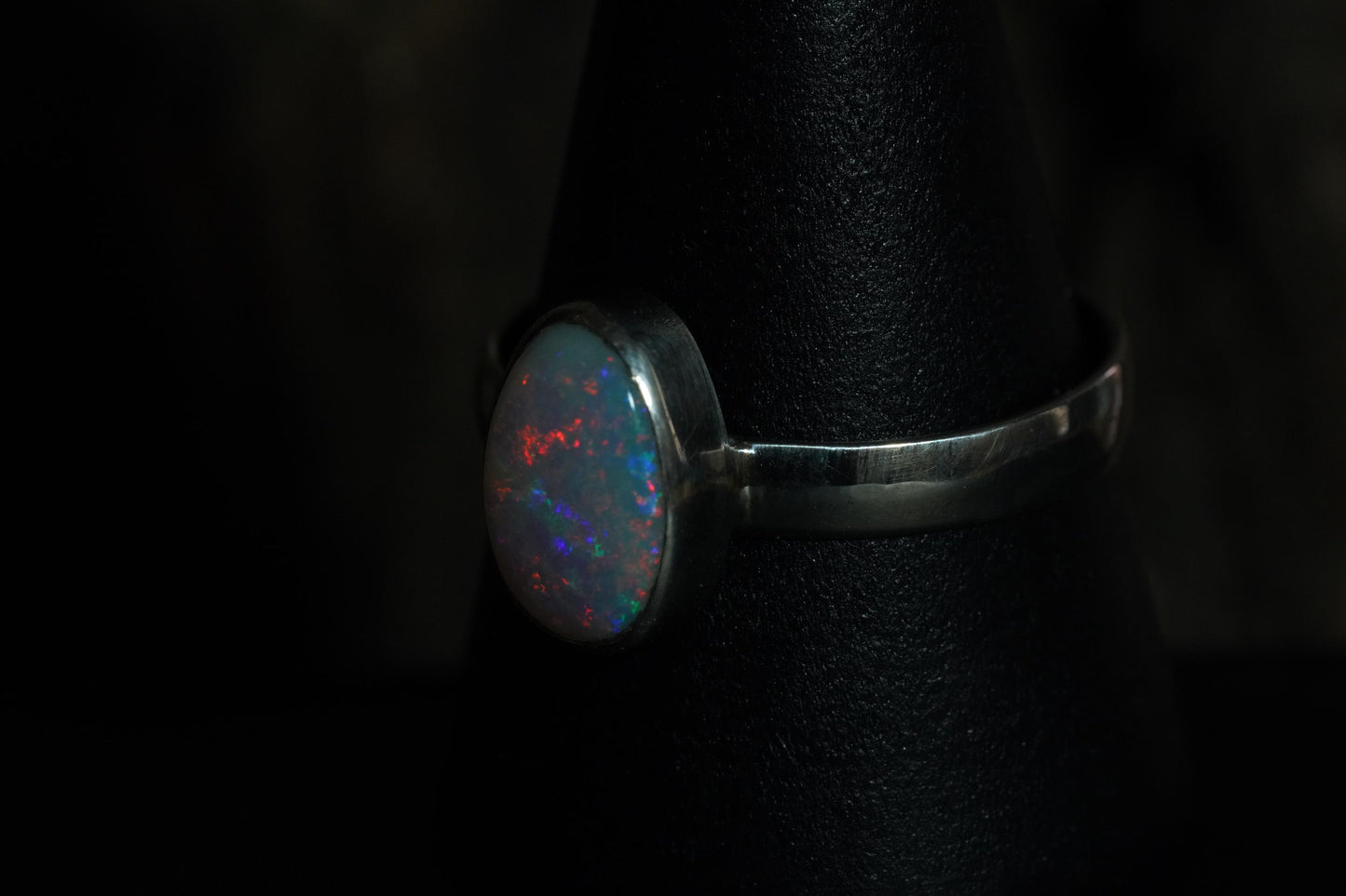 Solid Australian Opal Silver Ring, Beautiful unique Crystal Opal, Size 9 US