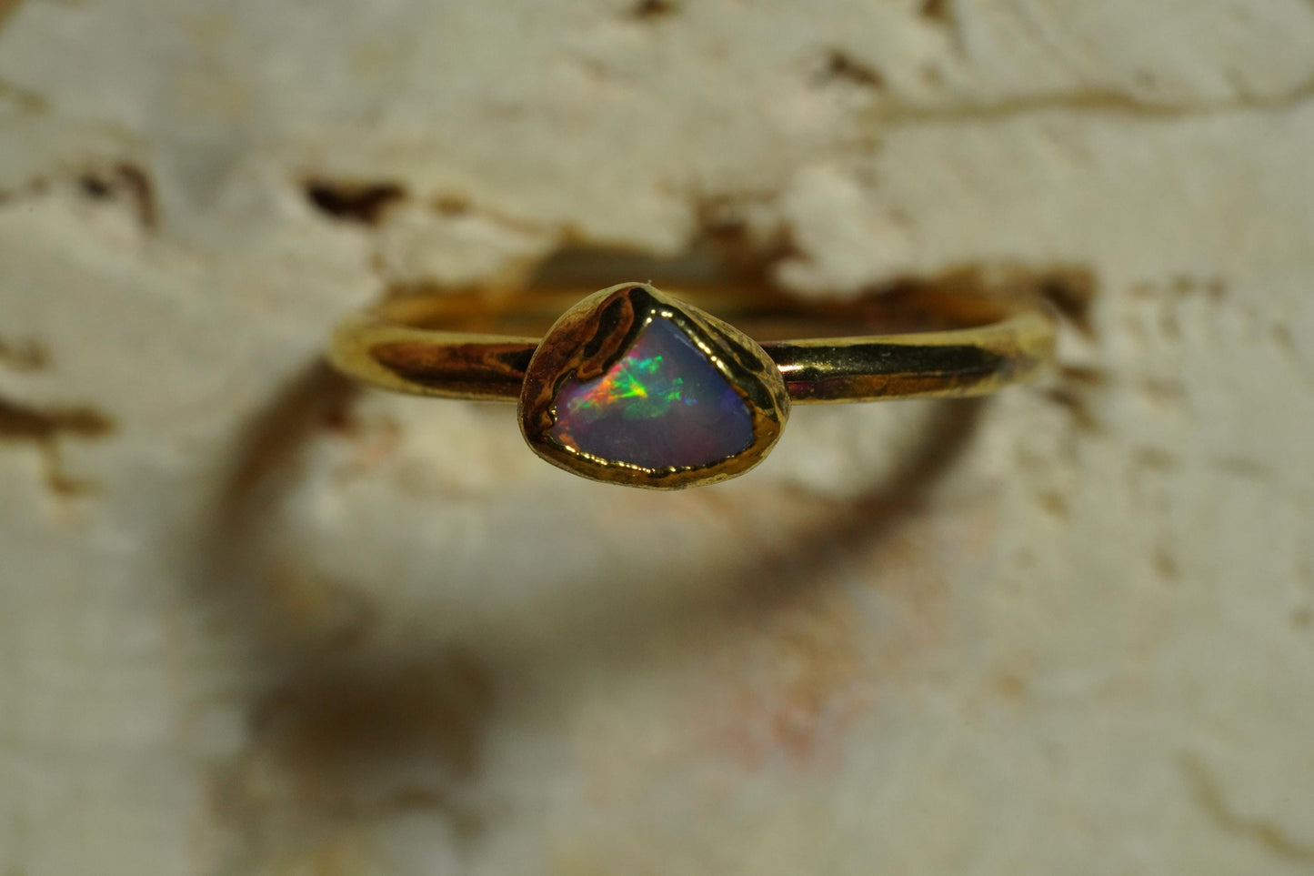 Single Raw Opal Gold Ring | Unique Gift for Her | October Birthstone | Electrform Opal Ring | Size 6