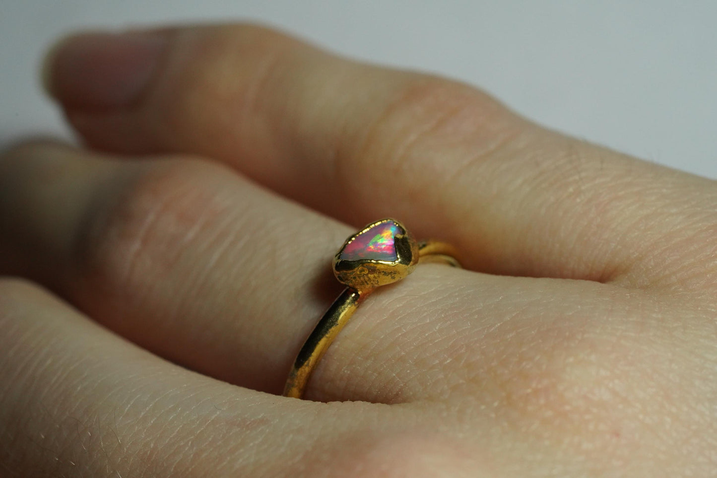 Single Raw Opal Gold Ring | Unique Gift for Her | October Birthstone | Electrform Opal Ring | Size 6