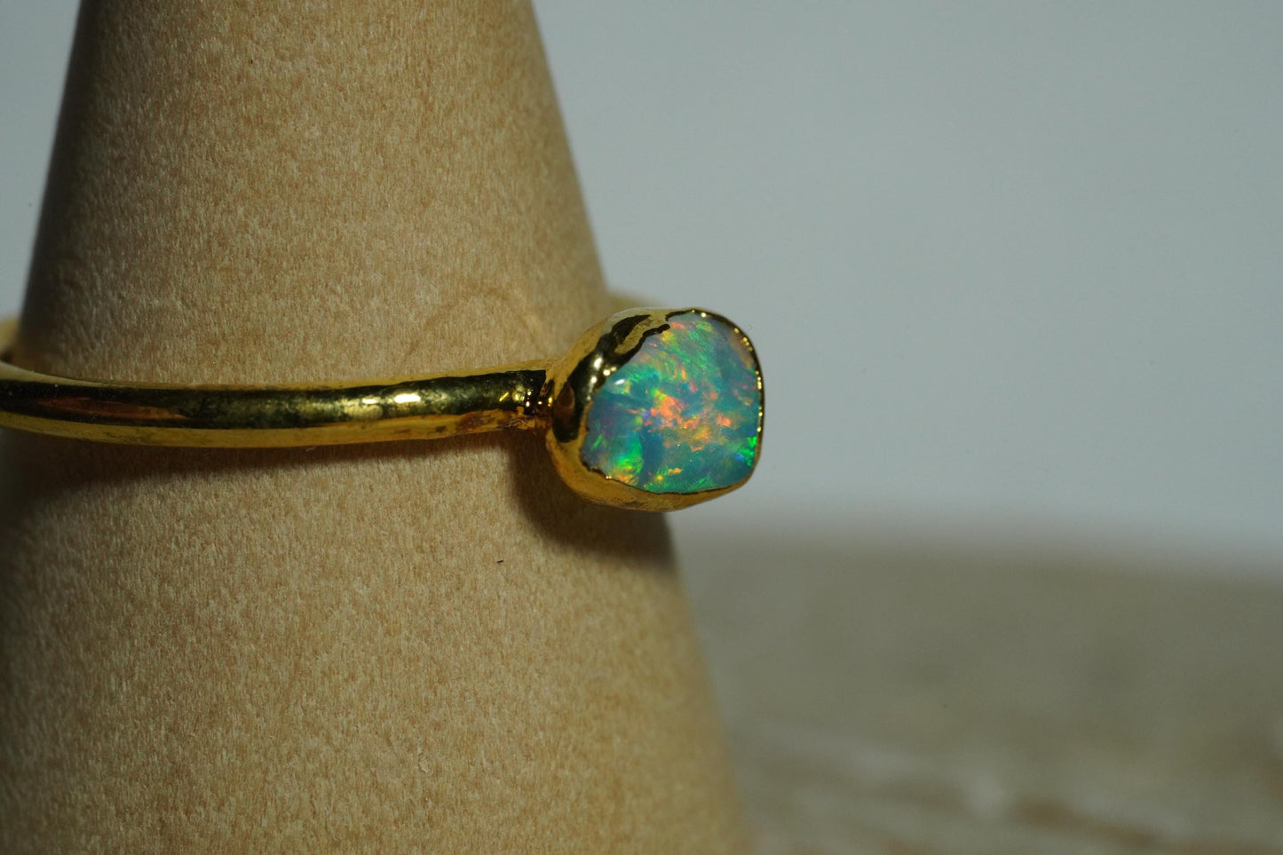 Single Raw Opal Gold Ring | Unique Gift for Her | October Birthstone | Electrform Opal Ring | Size 7