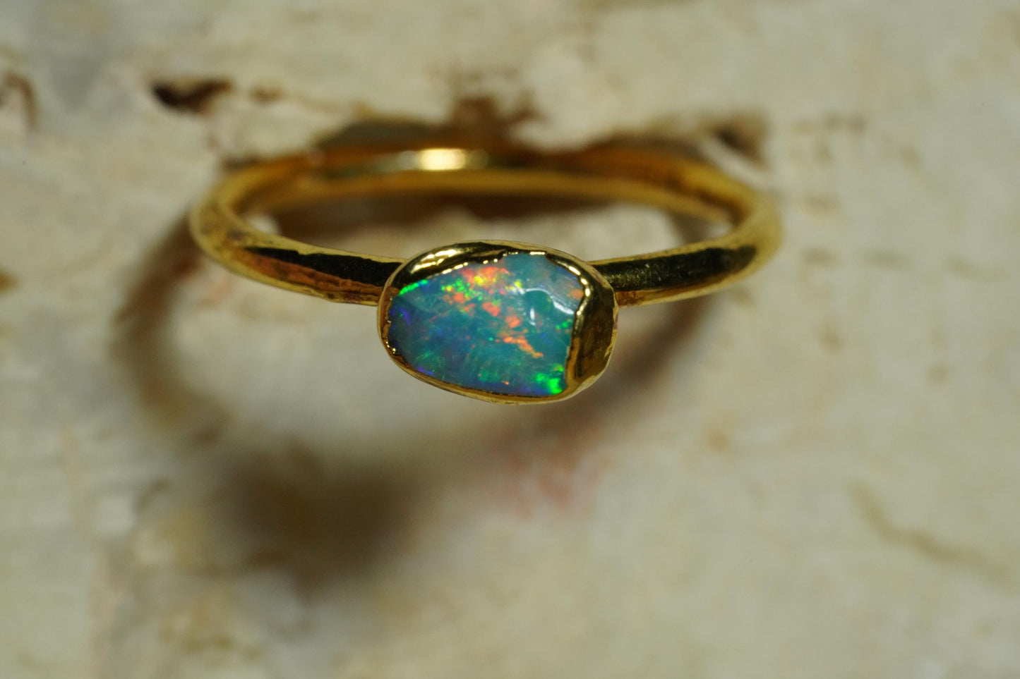 Single Raw Opal Gold Ring | Unique Gift for Her | October Birthstone | Electrform Opal Ring | Size 7