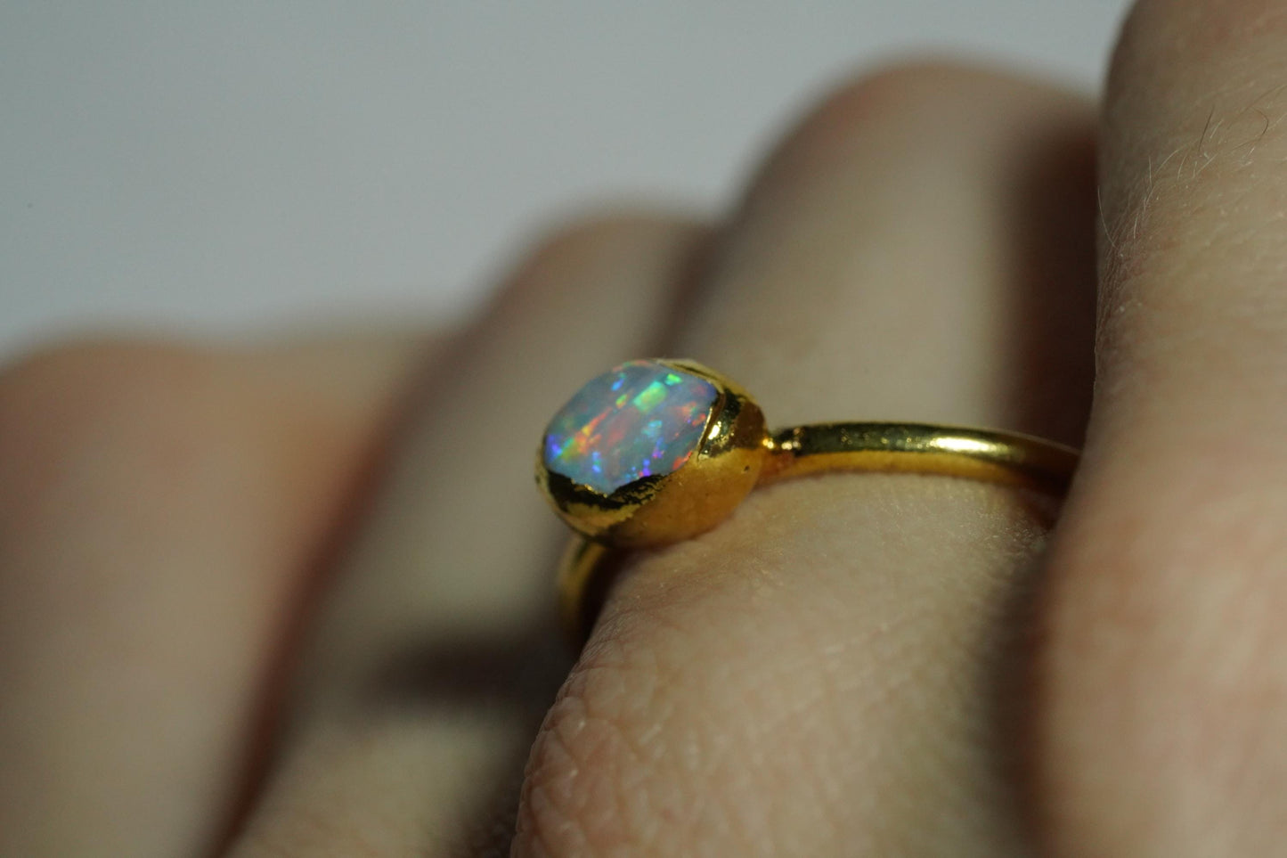 Single Raw Opal Gold Ring | Unique Gift for Her | October Birthstone | Electrform Opal Ring | Size 8