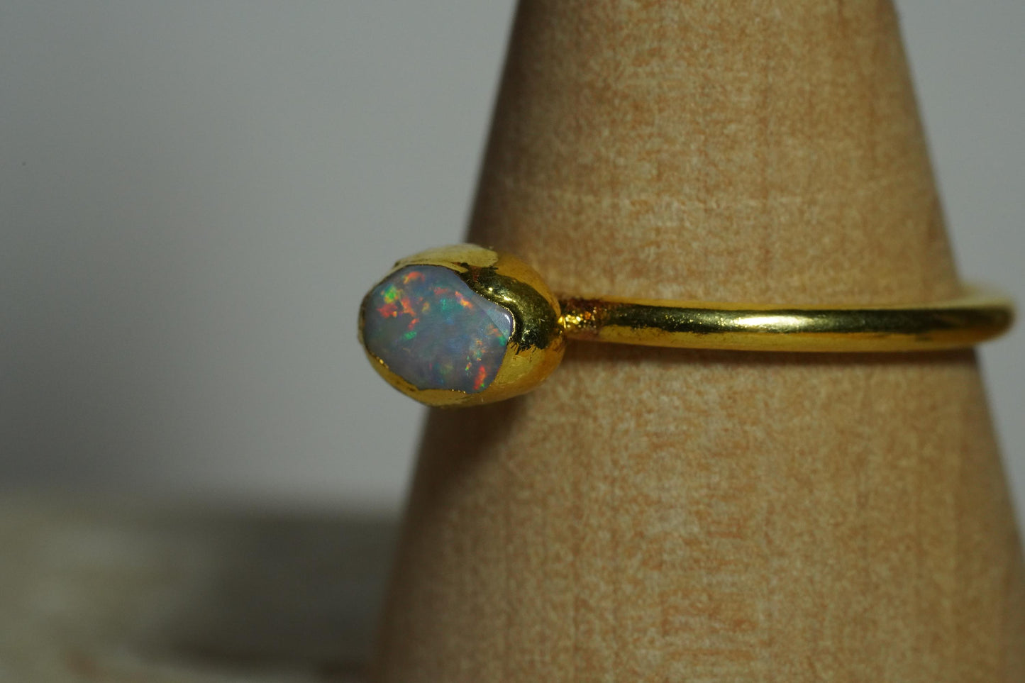 Single Raw Opal Gold Ring | Unique Gift for Her | October Birthstone | Electrform Opal Ring | Size 8