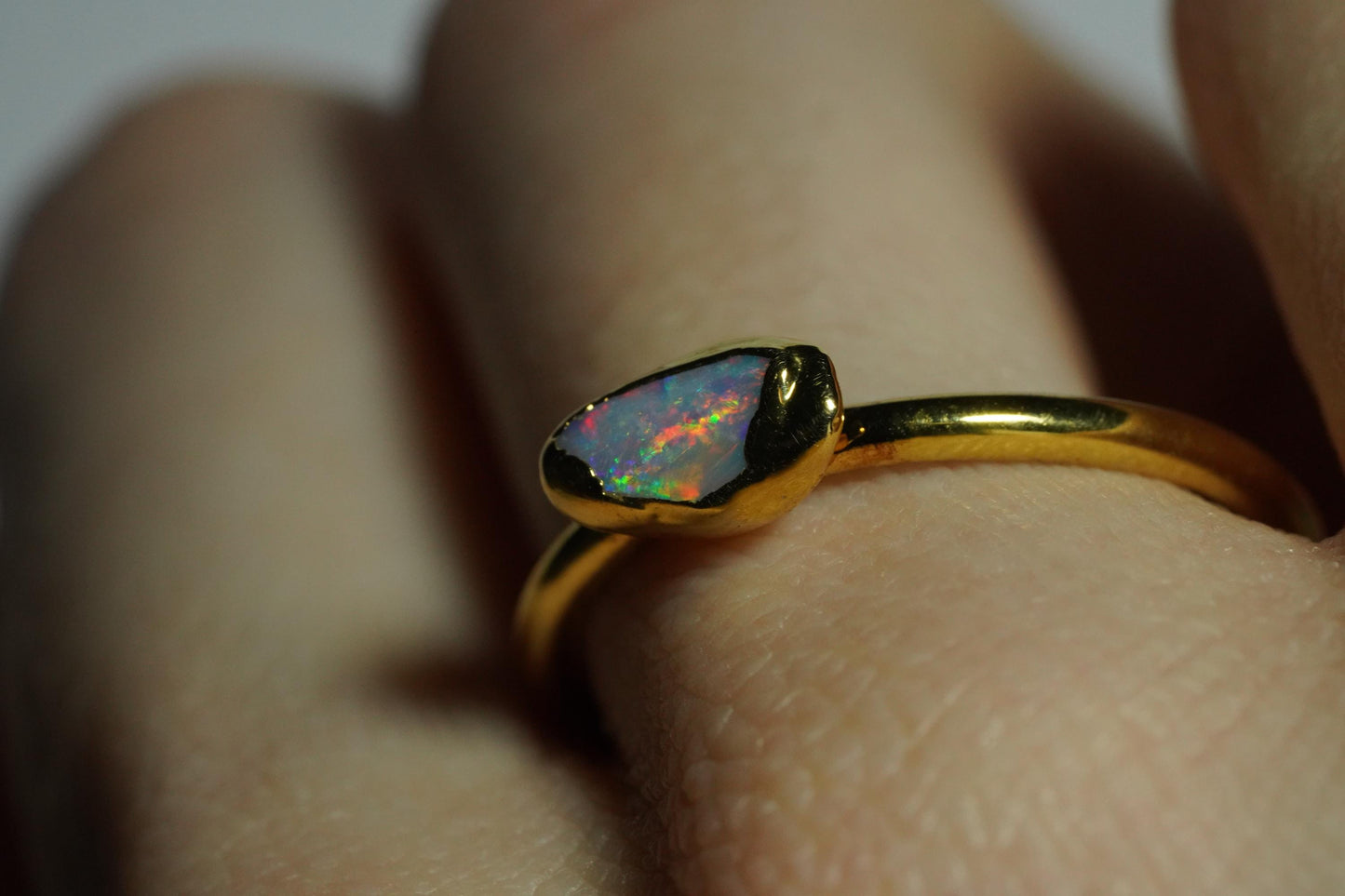 Single Raw Opal Gold Ring | Unique Gift for Her | October Birthstone | Electrform Opal Ring | Size 8