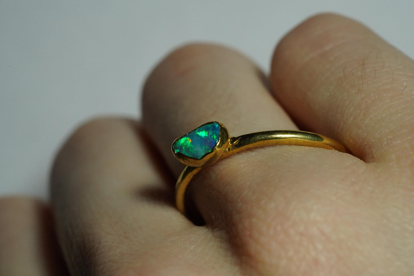 Single Raw Opal Gold Ring | Unique Gift for Her | October Birthstone | Electrform Opal Ring | Size 9