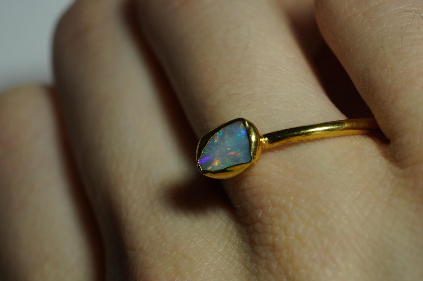 Single Raw Opal Gold Ring | Unique Gift for Her | October Birthstone | Electrform Opal Ring | Size 9
