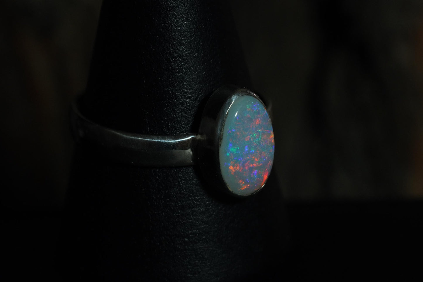 Solid Australian Opal Silver Ring, Beautiful unique Crystal Opal, Size 9 US
