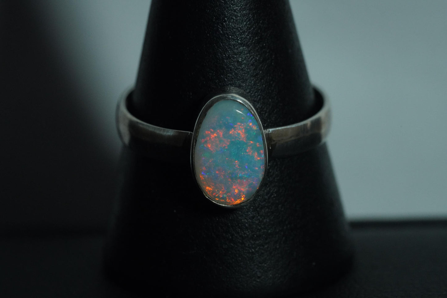 Solid Australian Opal Silver Ring, Beautiful unique Crystal Opal, Size 9 US