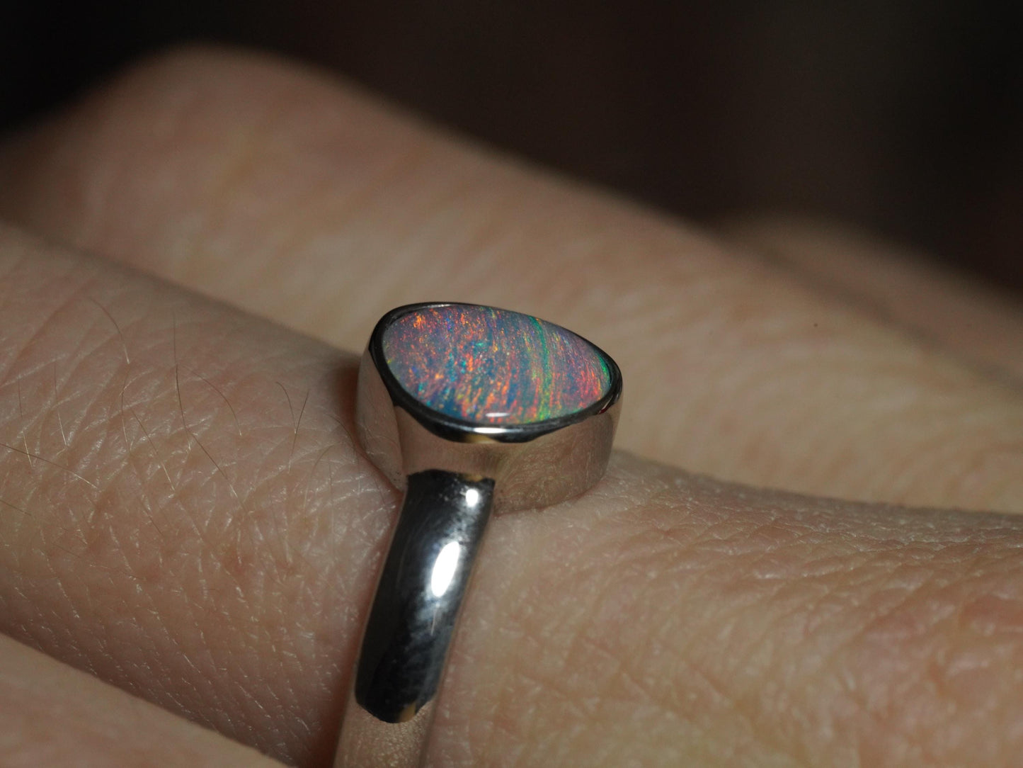 Australian Opal Doublet Silver Ring Size 7 US | Natural Unique Colourful Opal | Gift For Women October Birthstone