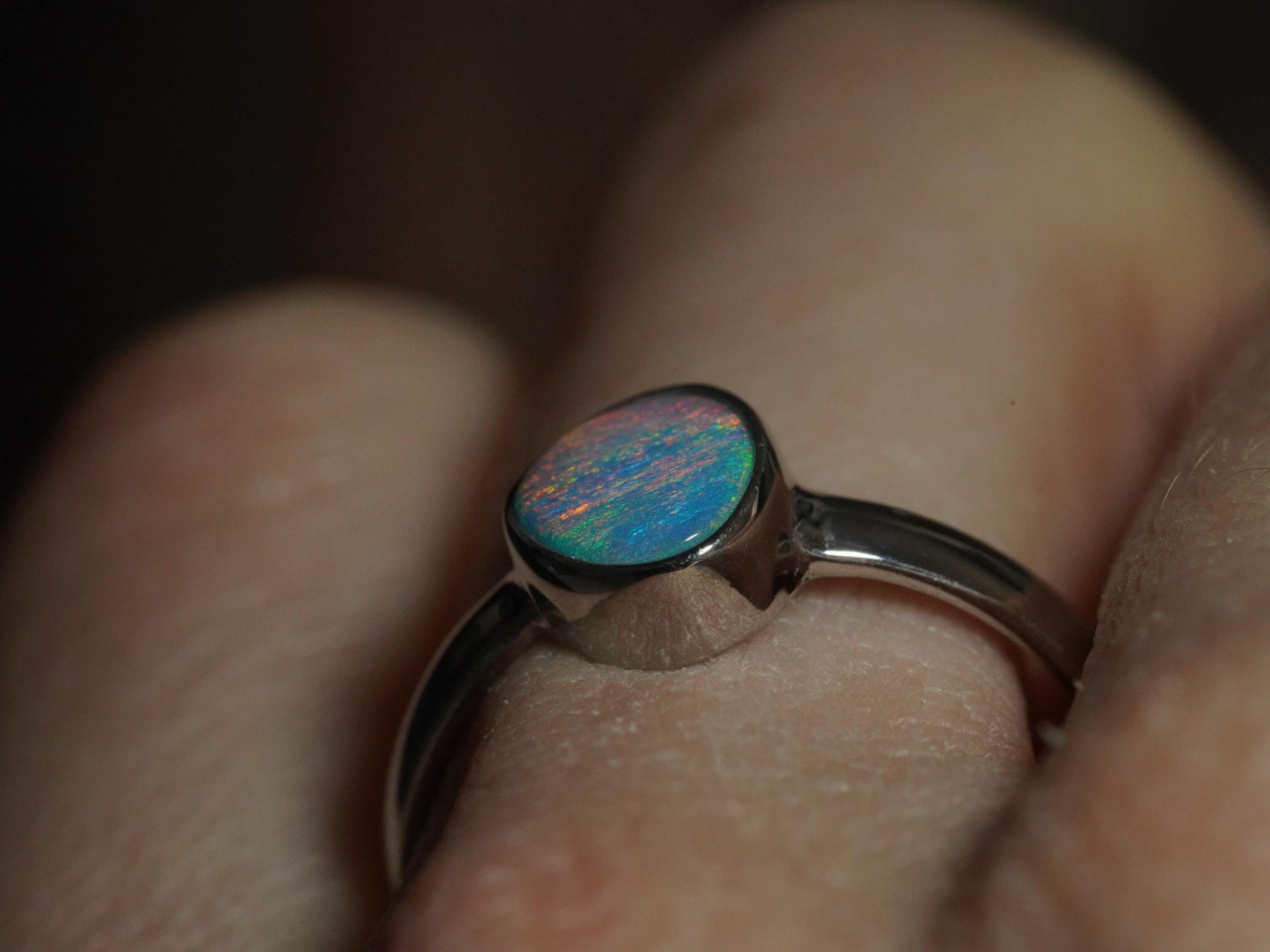 Australian Opal Doublet Silver Ring Size 7 US | Natural Unique Colourful Opal | Gift For Women October Birthstone