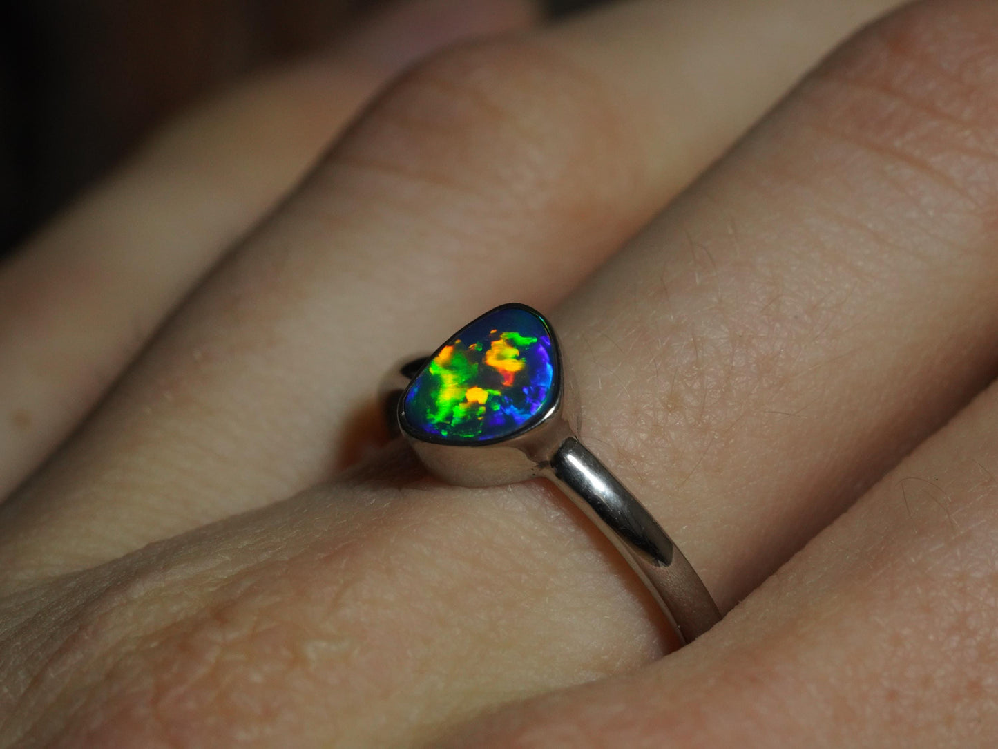 Australian Opal Doublet Silver Ring Size 9 US | Natural Unique Colourful Opal | Gift For Women October Birthstone