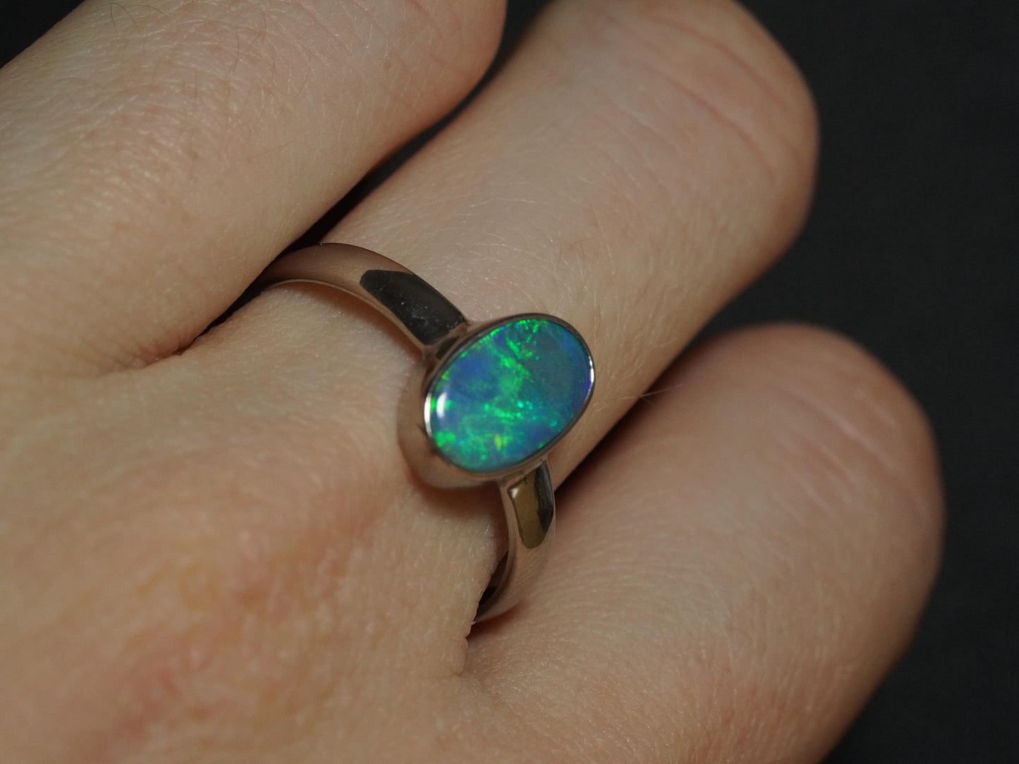 Australian Opal Doublet Silver Ring Size 8 US | Natural Unique Colourful Opal | Gift For Women October Birthstone