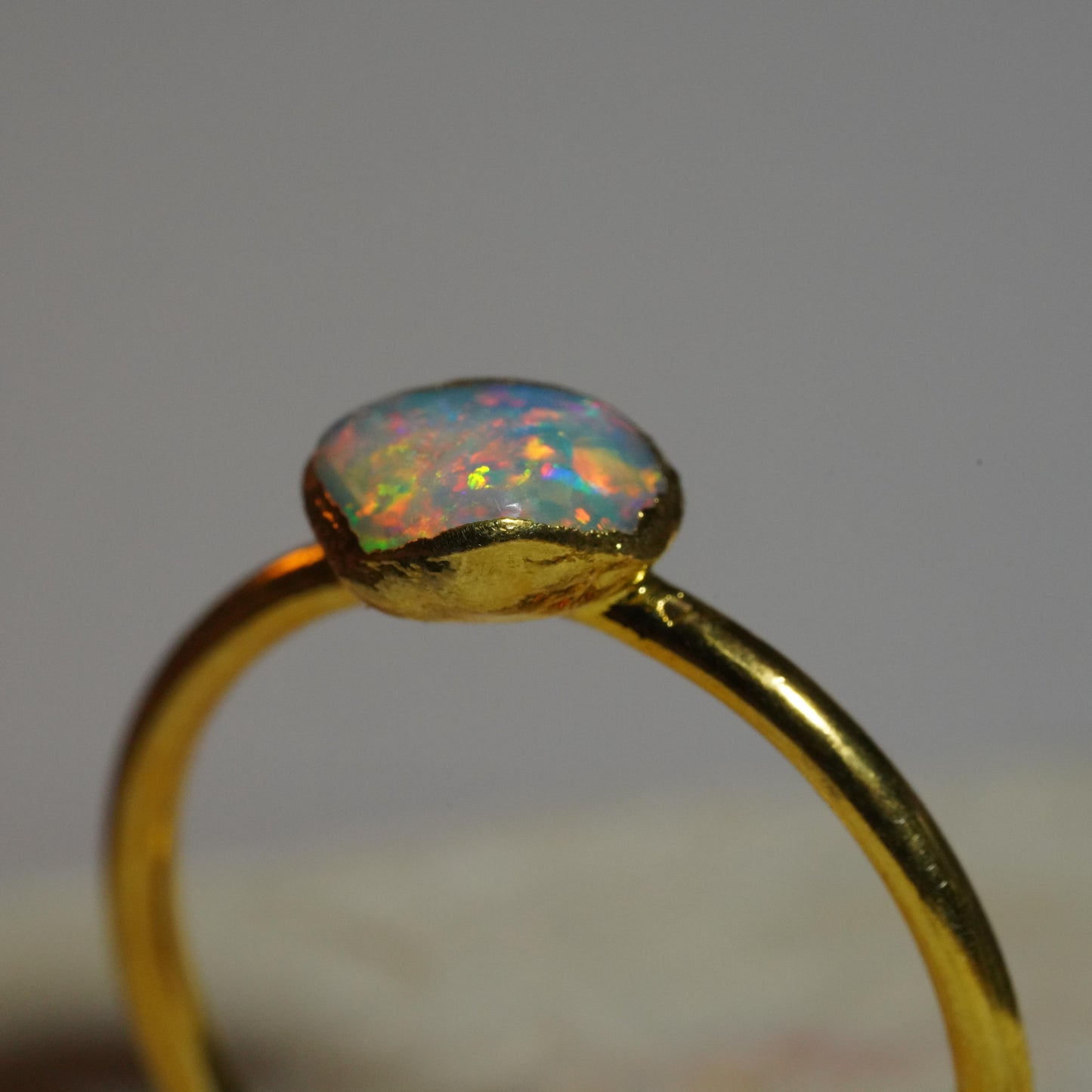 Single Raw Opal Gold Ring | Unique Gift for Her | October Birthstone | Electrform Opal Ring | US Size 10