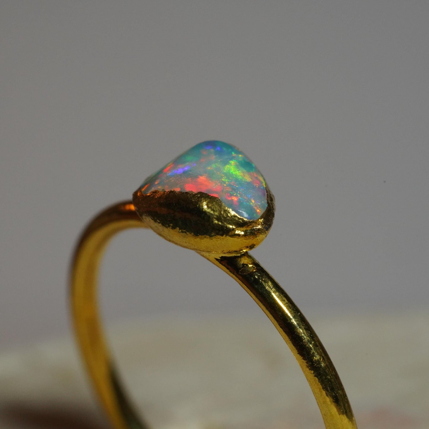 Single Raw Opal Gold Ring | Unique Gift for Her | October Birthstone | Electrform Opal Ring | US Size 10