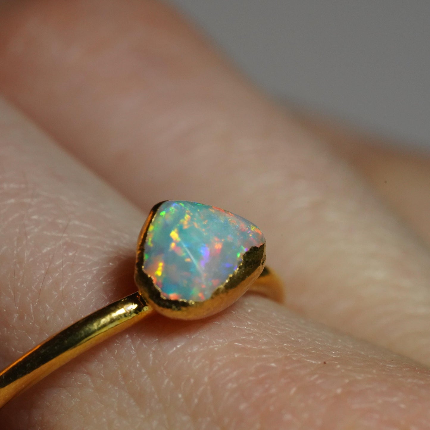 Single Raw Opal Gold Ring | Unique Gift for Her | October Birthstone | Electrform Opal Ring | US Size 10