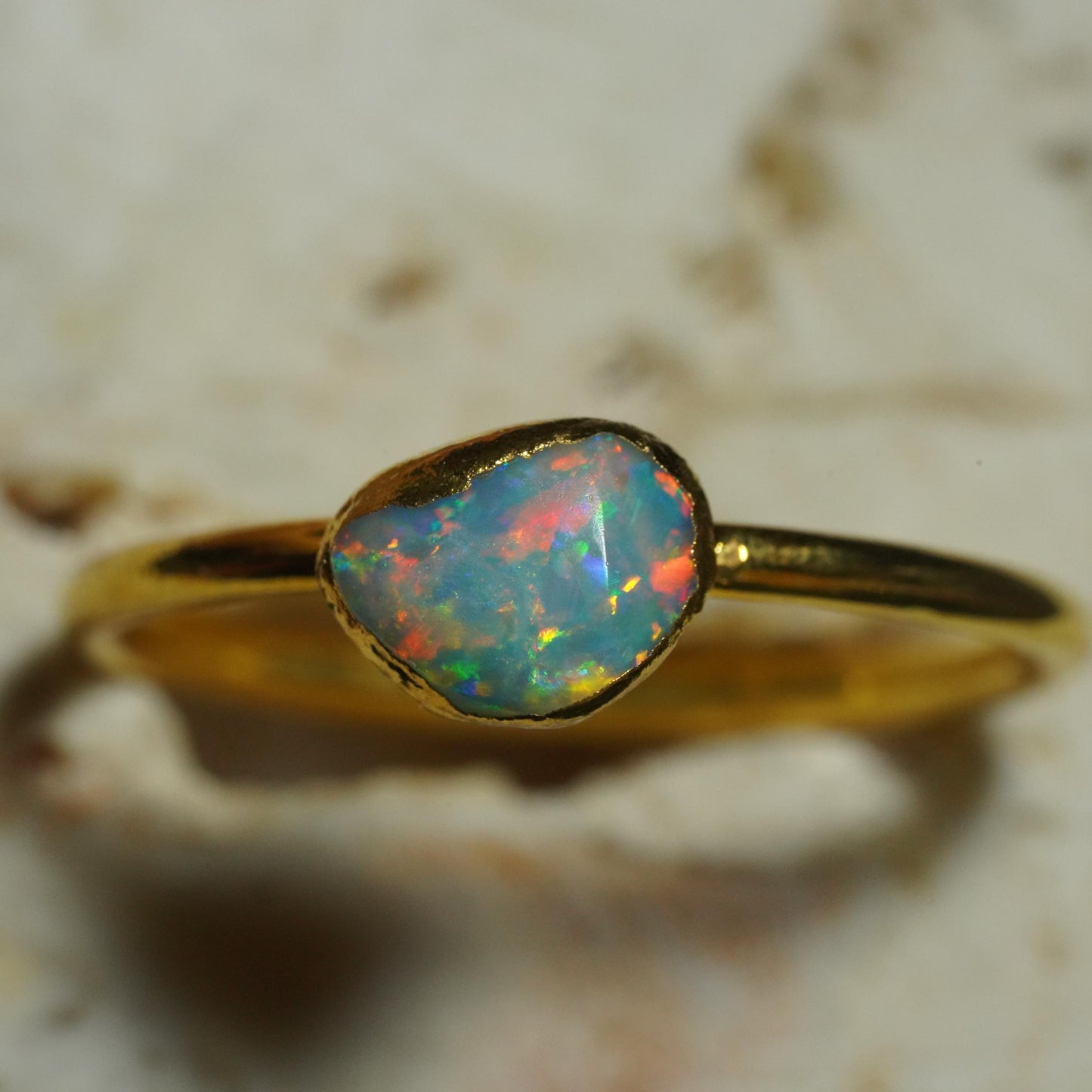 Single Raw Opal Gold Ring | Unique Gift for Her | October Birthstone | Electrform Opal Ring | US Size 10
