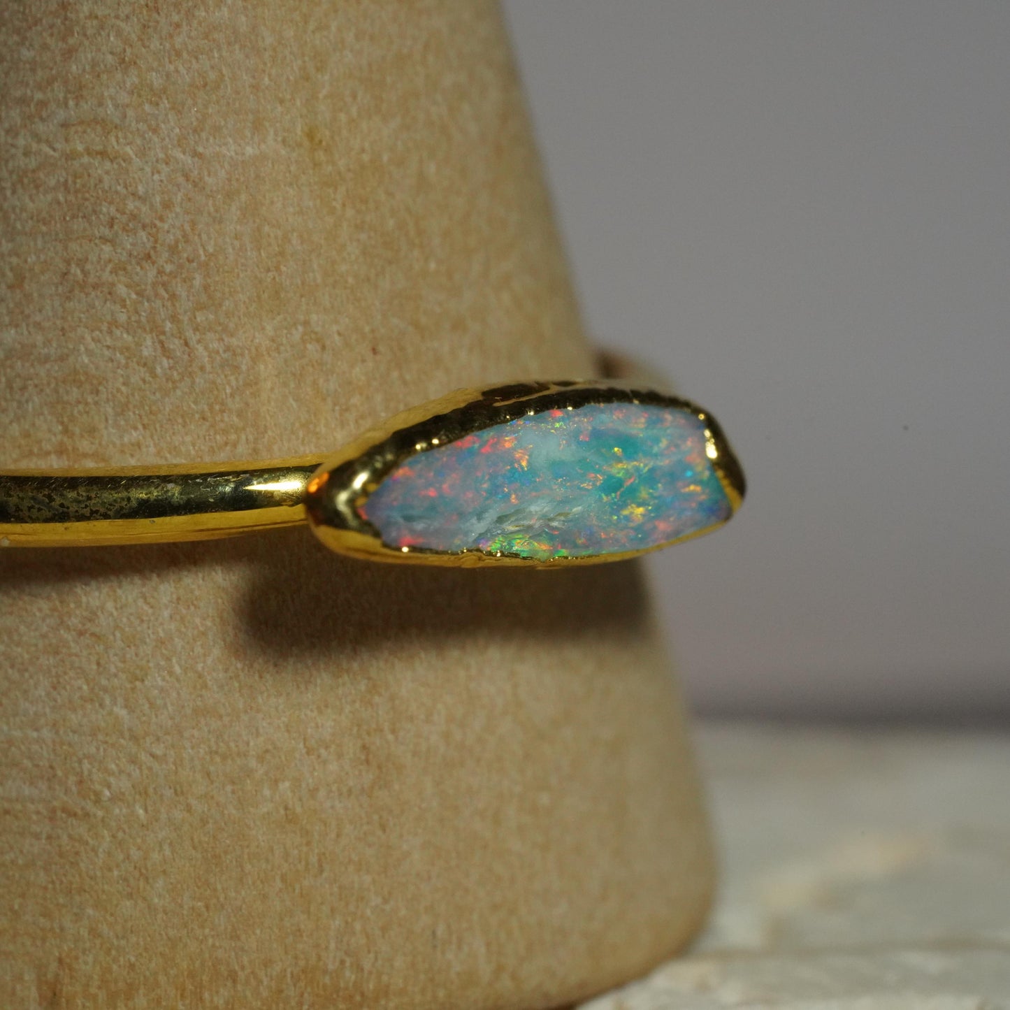 Single Raw Opal Gold Ring | Unique Gift for Her | October Birthstone | Electrform Opal Ring | US Size 10