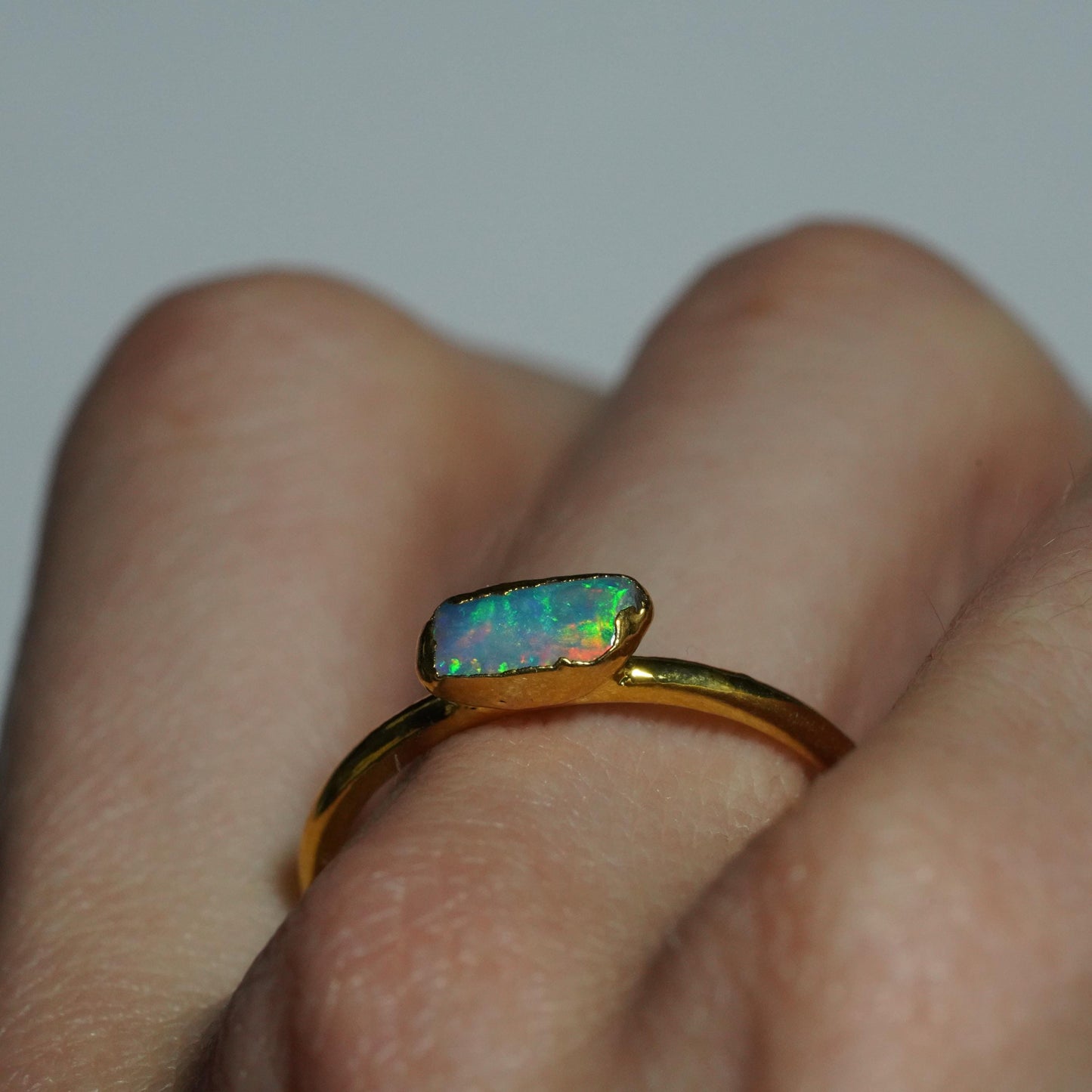 Single Raw Opal Gold Ring | Unique Gift for Her | October Birthstone | Electrform Opal Ring | US Size 9