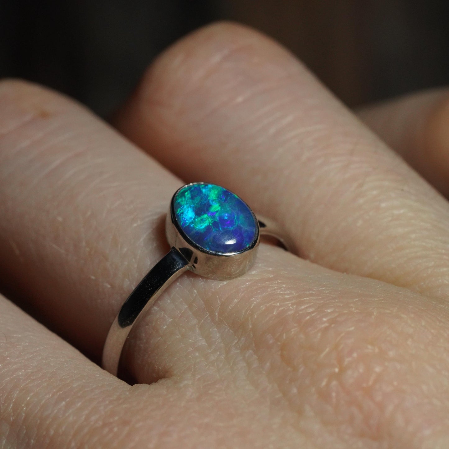 Australian Opal Doublet Silver Ring Size 8 US | Natural Unique Colourful Opal | Gift For Women October Birthstone